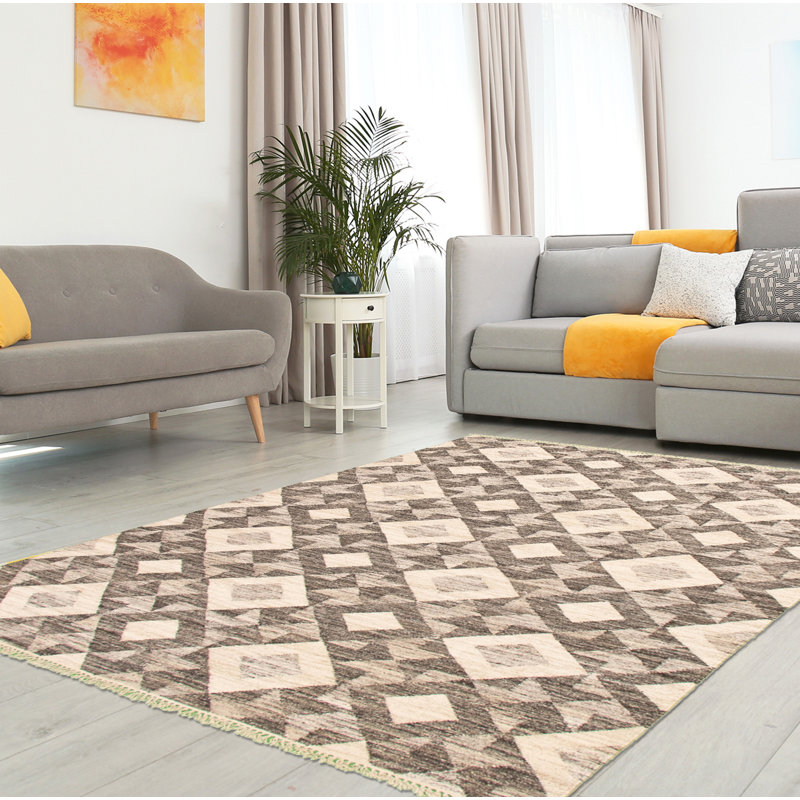 Tapis décoratif en laine noué à la main de conception unique en laine de conception unique 6 pi 4 po x 9 pi 4 po noué à la main New Age Kilim
