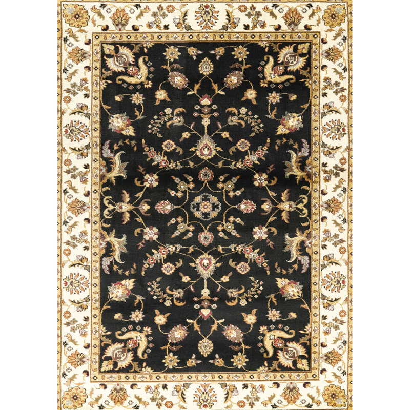 Polypropylène classique 2 pi 7 po Tapis noir X 3, motif intégral, chaleureux et traditionnel