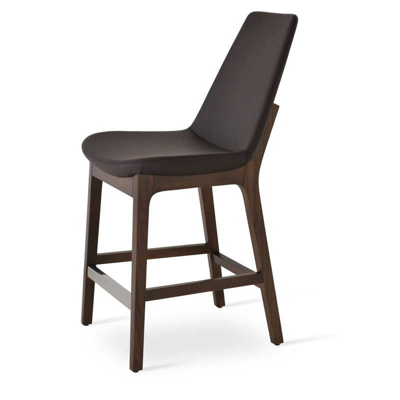 Tabouret de bar et de comptoir Eiffel, Noyer, Cuirette brune, Tabouret de bar (siège d'une hauteur de 29 po)