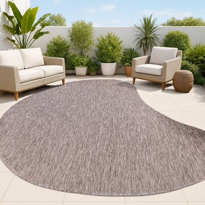 Tapis d'intérieur / extérieur brun à motif de courbure organique moderne ollin