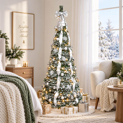 6FT Pre-Lit Pop-Up Flocked Christmas Tree with 150 Warm White Lights