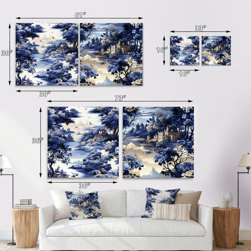 Victorian Cobalt Toile Ii Victorian, H 36 po x l 73 po