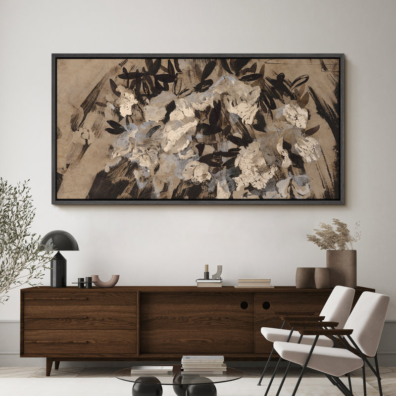 «Rustic Countryside Monochlorals Florals Abstract Flower», reproduction d'art sur toile, H 30 po x l 60 po