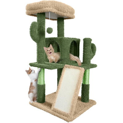 Arbre à chat 37 pouces avec perchoir élargi pour grands chats et chatons, tour de chat à plusieurs niveaux avec poteaux à griffes et rampe, condo pour chat à 2 portes