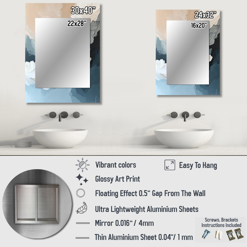 «White and Blue Brushstroke», peinture abstraite - miroir de collages abstraits, 32 po x 24 po