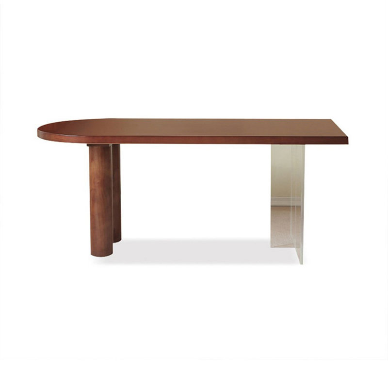 Table de salle à manger moderne en bois massif brun demi-cercle, H 29,53 po x L 62,99 po x l 31,5 po