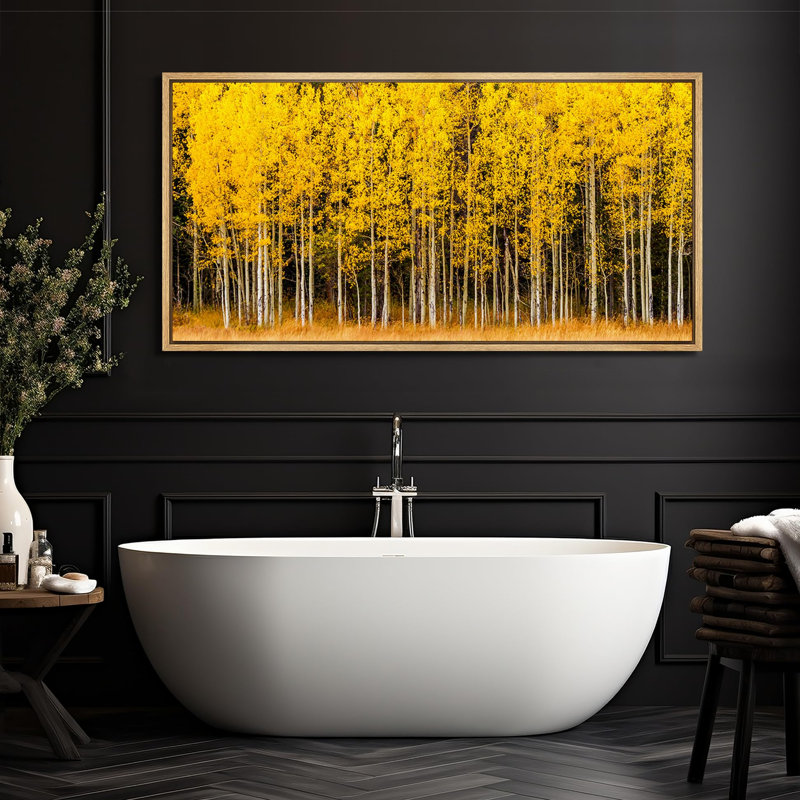 Autumn Fall Aspens Lush Golden Yellow Aspen Tree Forest, reproduction d'art sur toile, H 30 po x l 60 po, Naturel