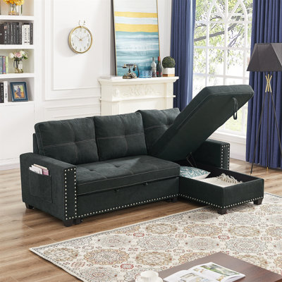 Canapé modulaire 85 po avec lit escamotable, canapé en bois massif et tissu 2 places et réversible