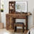 Damietta Vanity Desk with LED Lighted Mirror & Power Outlet, Makeup Table with Drawers & Cabinet,Storage Stool,Dressing Table for Bedroom-1270965232