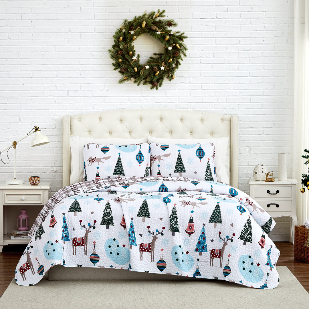 Winter Wonderland Blue/White Microfiber Reversible Quilt Set SouthShore Fine Linens 