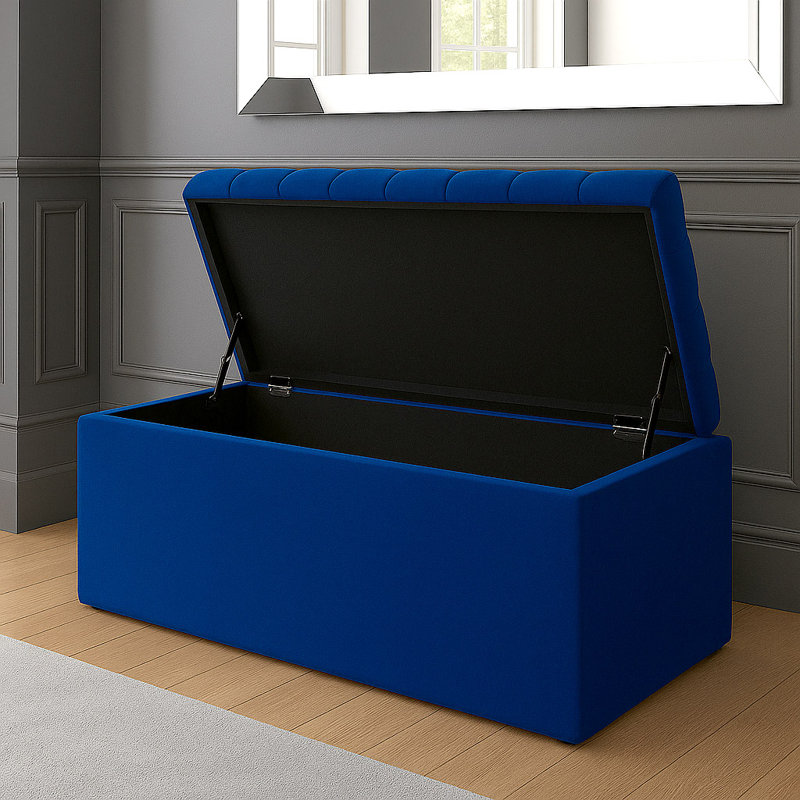 SD Plush Velvet Chesterfield Upholstered Ottoman Storage Box, 43cm H x 180cm W x 40cm D, Sapphire Blue