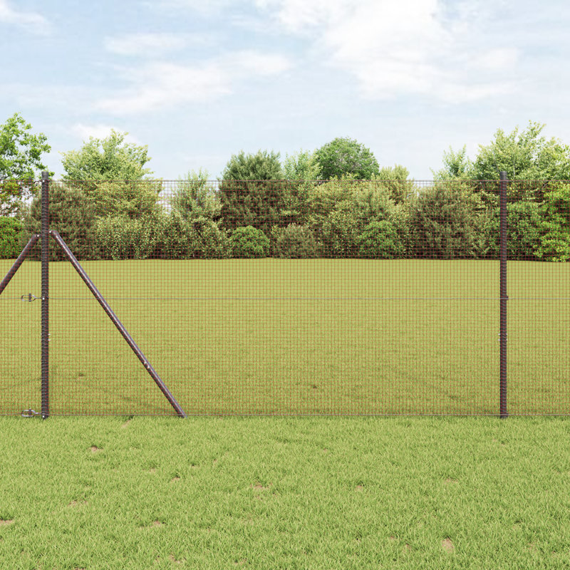 Welded Wire Fence With 7 Flanged Posts Steel, Red, 150cm H x 1000cm W