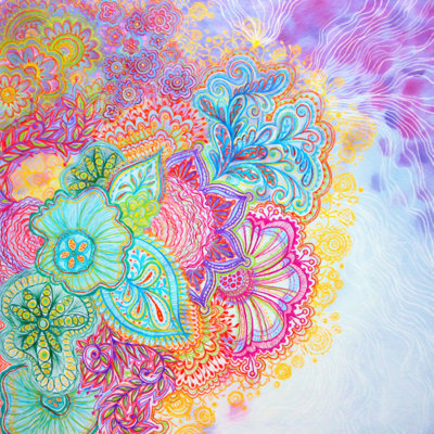 Motif floral, mauve clair, vert, blanc