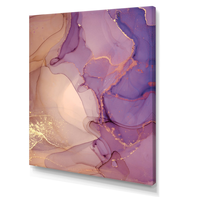 Nuage d'encre de marbre mauve et jaune - peinture sur toile, H 32 po x l 24 po x P 1 po, Toile tendue