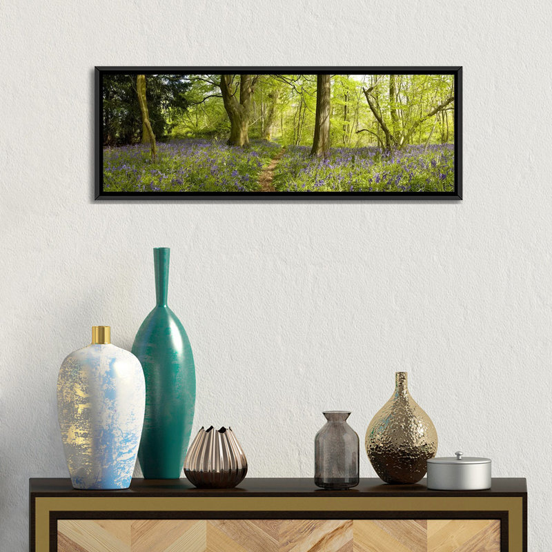 Arbres panoramique dans une forêt, bois defordford, Norfolk, Angleterre - reproduction de photo sur toile tendue, Cadre noir