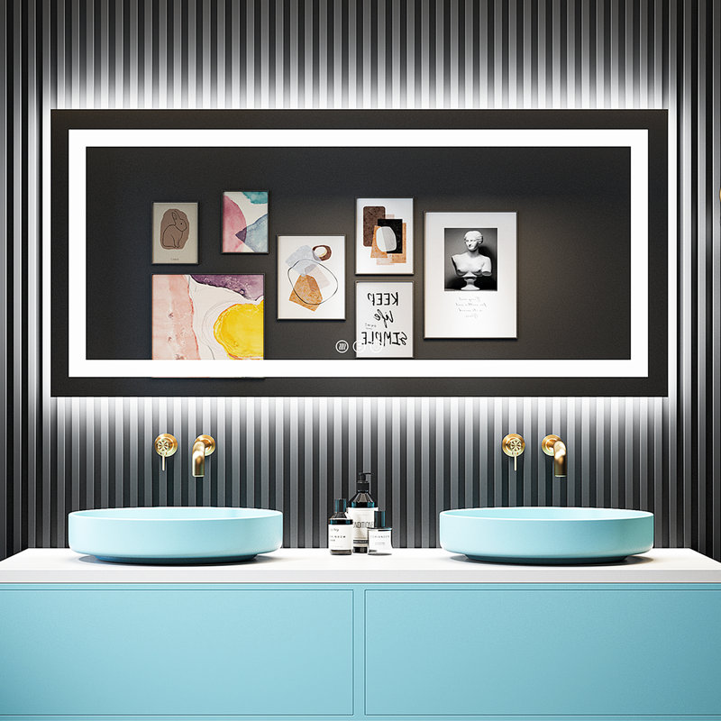 Akilan Frameless LED Vanity Mirror with Front-lit and Back-lit, Memory Function, 3 Color Temperatures & Dimmable Light, Anti-fog Tempered Glass ETL Mirror