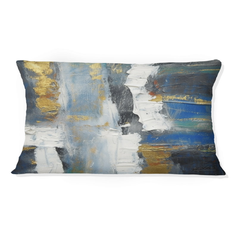 Coussin décoratif imprimé éthéré royal bleu et or I - Peinture abstraite