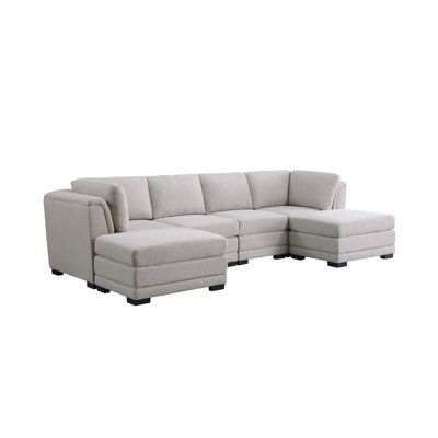 Kristin 121.5" Light Gray Linen Fabric Reversible Sectional Sofa with 2 Ottomans