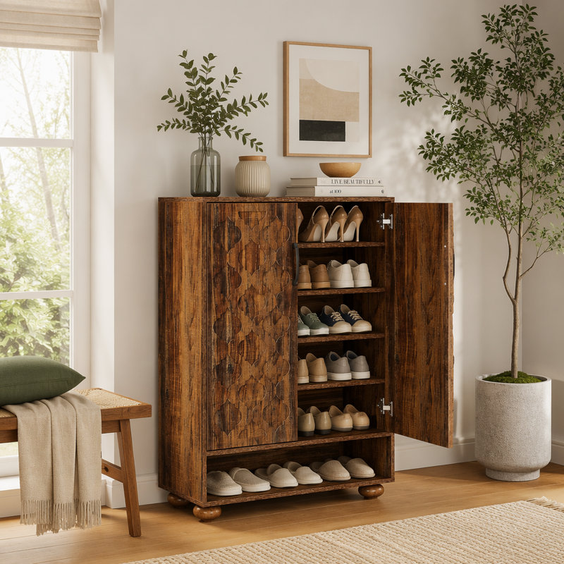 Armoire à chaussures 31,5 ", étagère à chaussures à 6 niveaux avec tablettes réglables