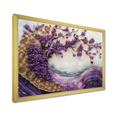 Cerisier mauve Muscanell, paysage de cristal II - art mural cerisier en fleurs pour le salon