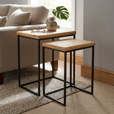 Ensemble de 2 tables d'appoint gigognes Elora, en bois et métal, style rustique moderne