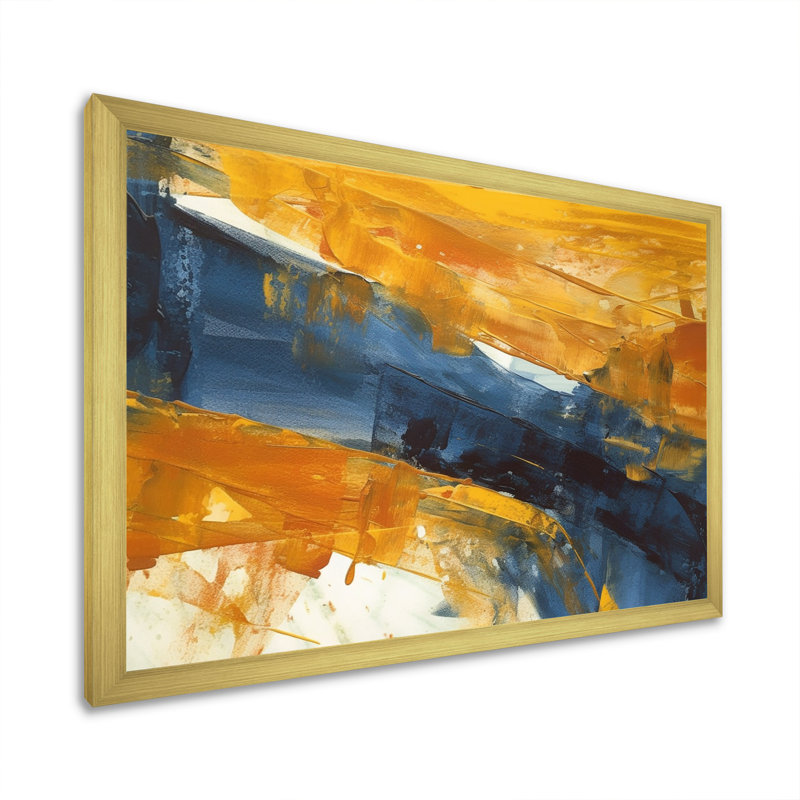 «Evening Glow» abstrait orange et bleu royal I - impression, H 12 po x l 20 po x P 1 po, Cadre doré à une seule photo