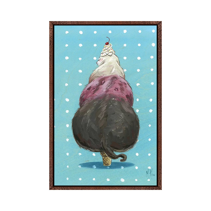 Ice Cream Cat by Martin Hsu - Painting on Canvas, Classic Brown Wood Framed, 66.04 cm H x 45.72 cm W