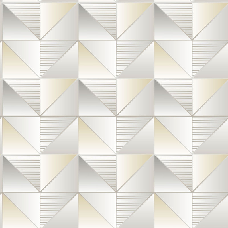 Geometrix 25.4m x 52.8cm Satin Wallpaper Roll, Cream/Silver