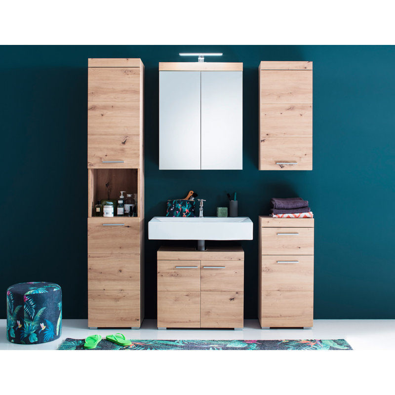 Edin 60mm W 77mm H Surface Framed Medicine Cabinet Mirror 2 Fixed, Light oak