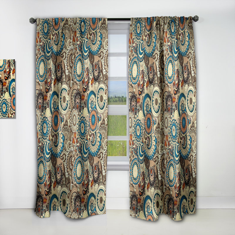 Motif floral avec Doodles et concombres - Rideau simple occultant floral bohémien et éclectique, L 52 po x L 63 po