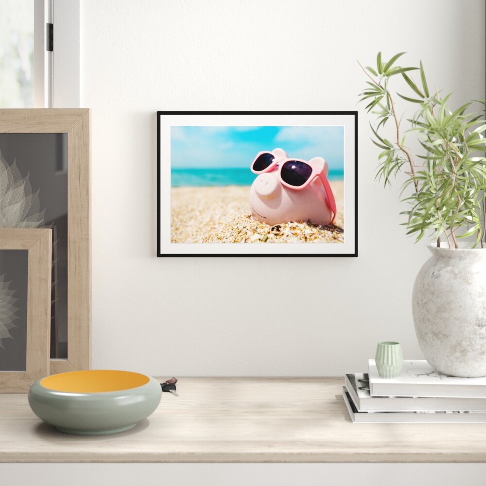 Gerahmtes Poster Schweinchen am Strand