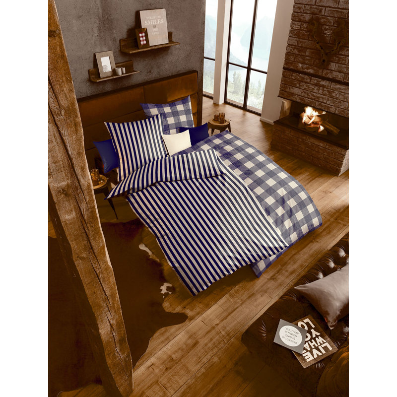 Riva 144 TC Reversible Duvet Cover Set, 240 x 220cm Duvet Cover + 2 Standard Pillowcases, Blue