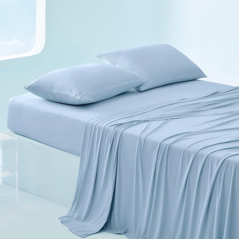 Bedsure Cooling Sheets with Deep Pocket Up to 17.5", Queen Sheet Set with 2 Pillowcases, Blue