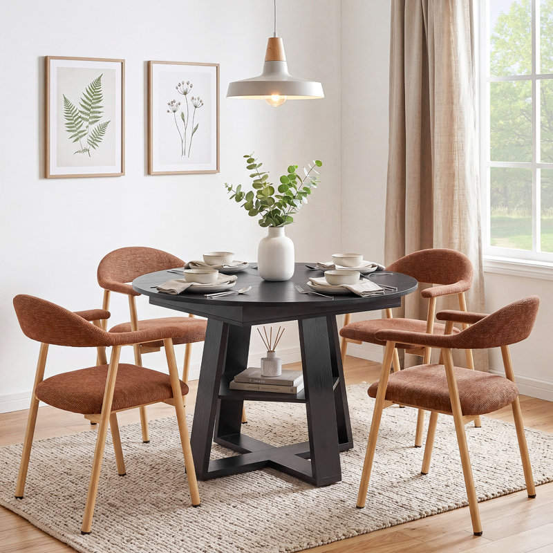 Ensemble de table de salle à manger Rohun, Noir, Beige, Ensemble de cinq pièces : table, quatre chaises