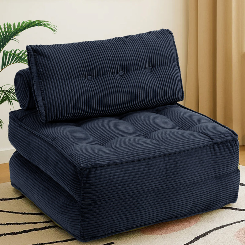 2-In-1 Corduroy Bean Bag Floor Sofa Bed, Blue Corduroy 