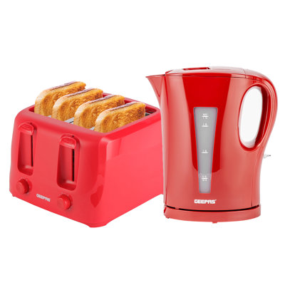 GEEPAS 1.7L Cordless Electric Kettle & 4 Slice Bread Toaster Kitchen Combo Set