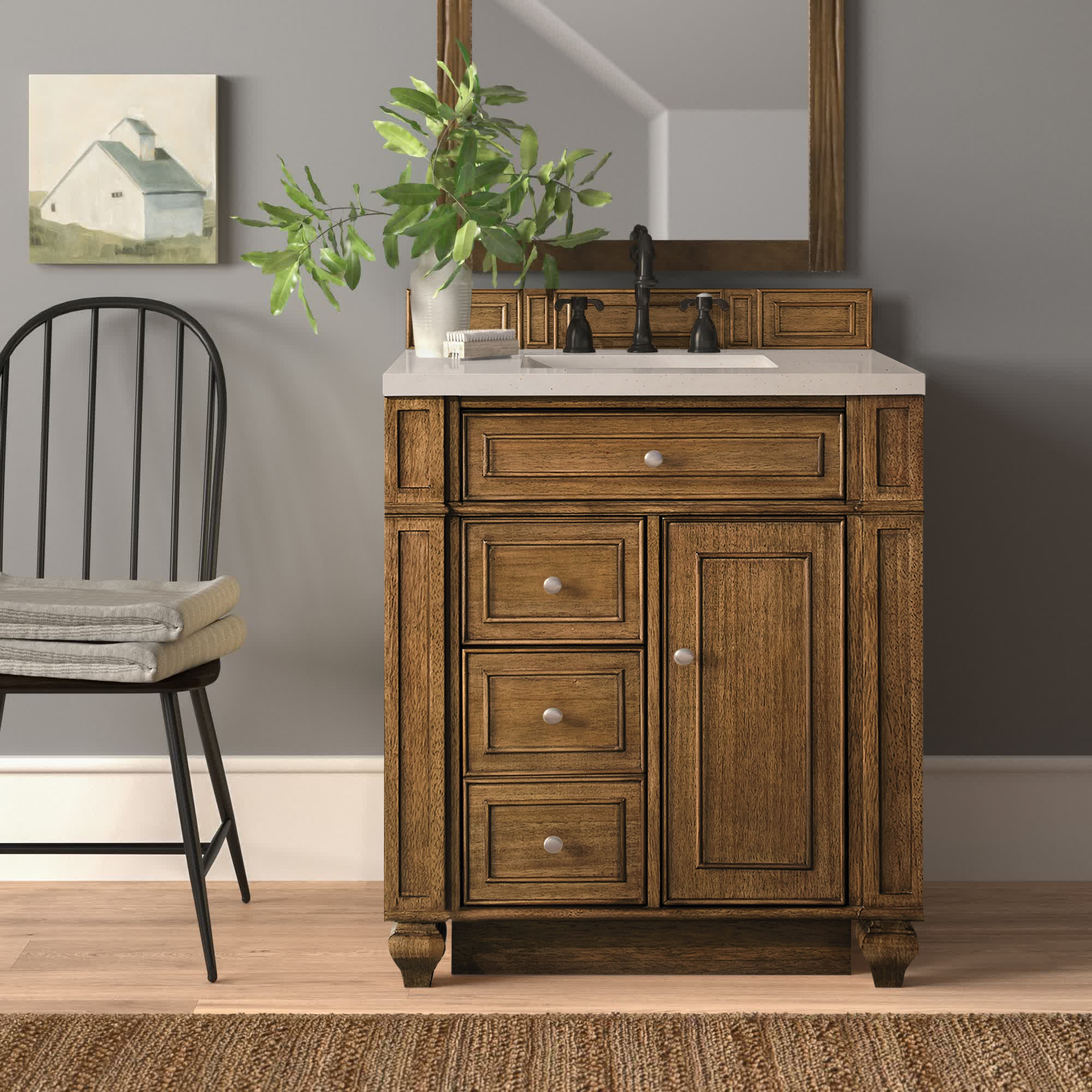Bristol 30'' W Single Vanity, Saddle Brown, 8" Widespread, White Zeus