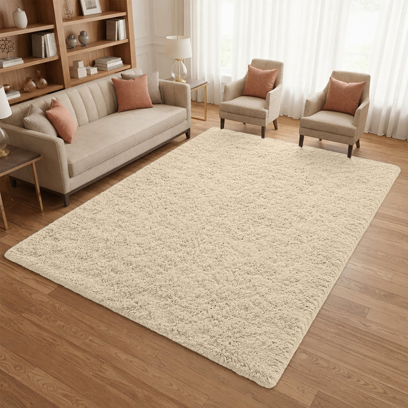 Machine Tufted High Pile Shag Area Rug(Ultra Soft & Fluffy), Rectangle 120 x 170 cm, Cream