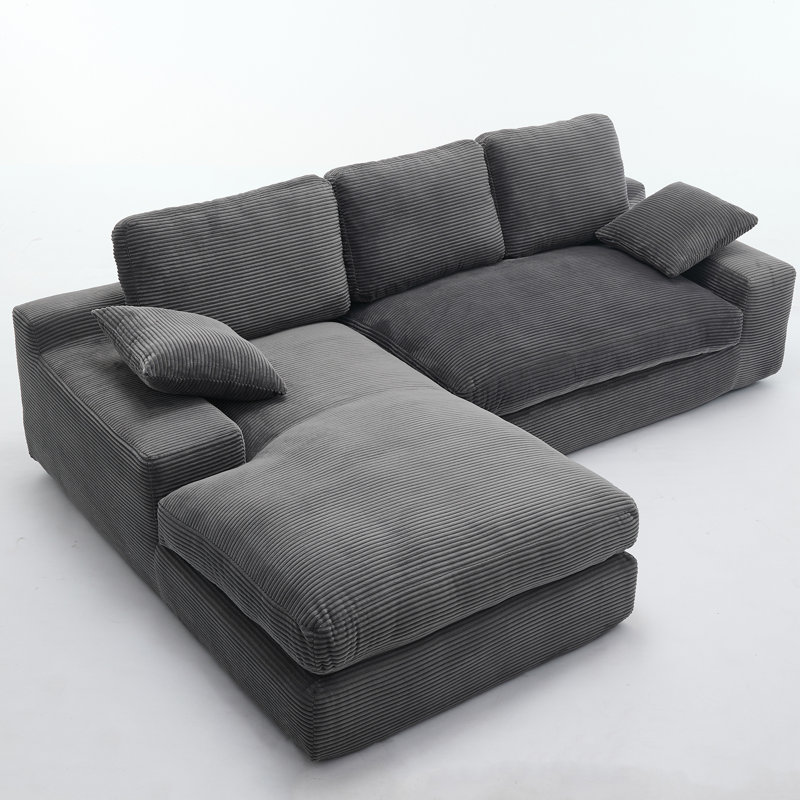 Boneless Modern Modular L-shape Sectional Sofa With Chaise, Gray Corduroy