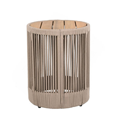 Outdoor Rattan & Acacia Wood Side Table - Patio Balcony Furniture For Garden, Yard, Balcony - Weather Resistant