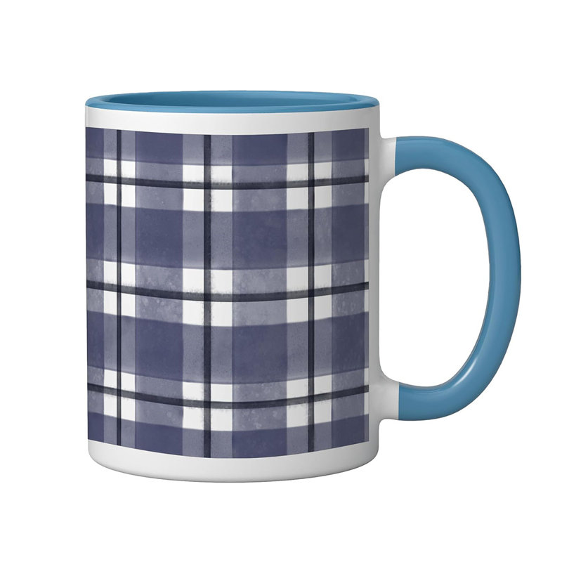 Blue Gingham Check Ceramic Mug, Blue/White, 11oz