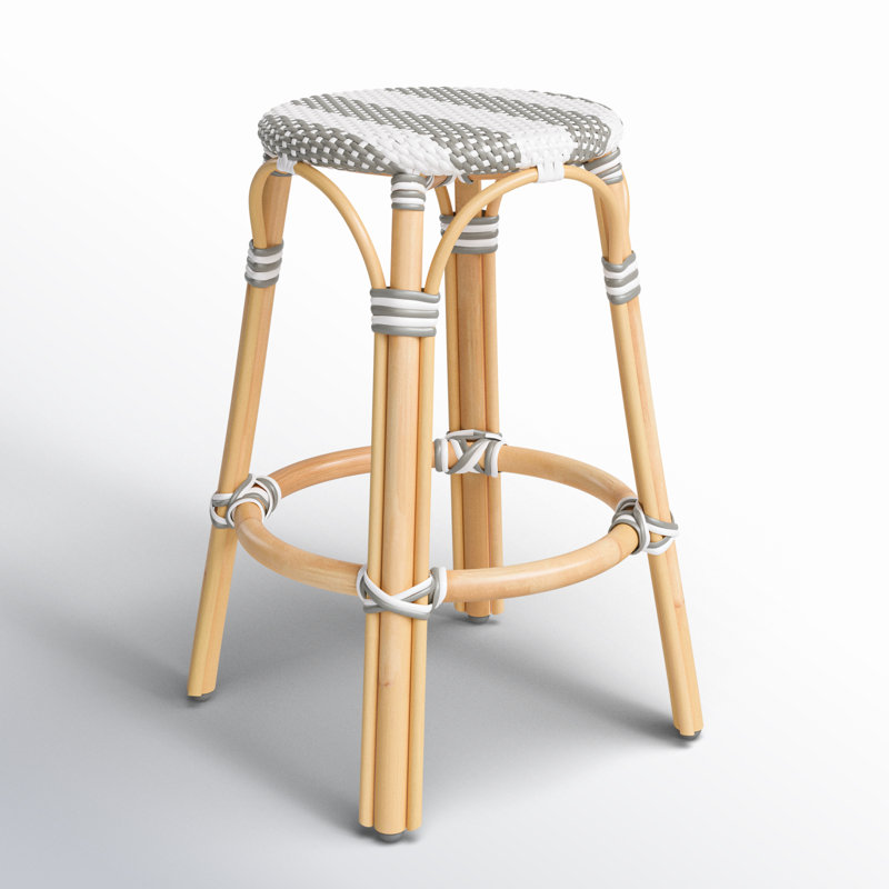 Tobias Rattan Bar Stool & Counter Stool, Counter Stool (24" Seat Height), Gray/White Stripe/Natural Rattan Frame