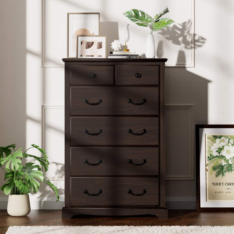 Rustic 6-Drawer Dresser - Solid Wood & Multi-Room Storage, Espresso