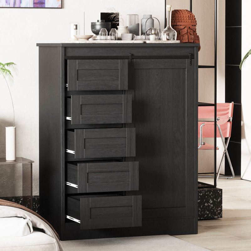 Commode 5 tiroirs Gentleman, Noir