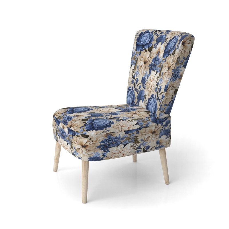 Chaise d'appoint rembourrée Cottage A, Motif victorien des fleurs bleues de la Renaissanc