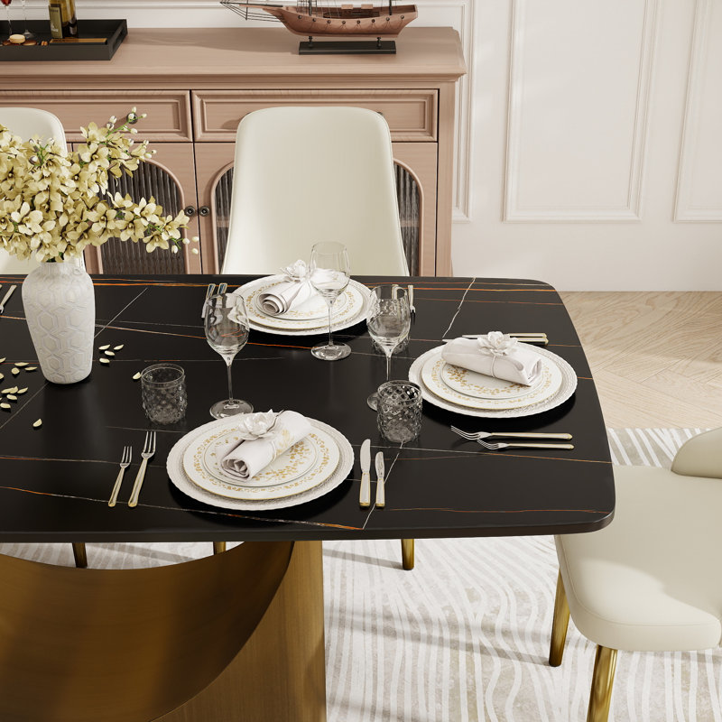 Table de salle à manger Aliyas, H 29,53 po x L 63 po x l 35,4 po, Noir, Bronze