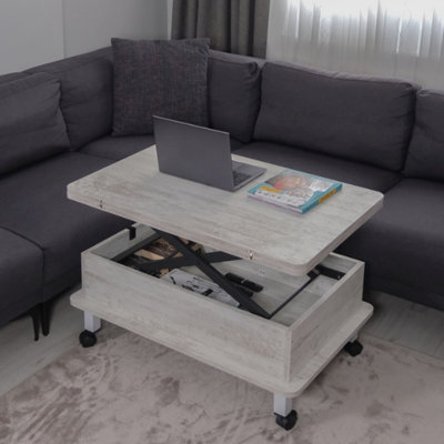 Table basse moderne avec dimensions ajustables, 35,4 po x 15,7 po x 23,6 po | Panneau de particules 100% mélaminé avec pieds en métal (6,7 po) | Conception polyvalente avec pieds roulants, parfaite pour le salon et le salon