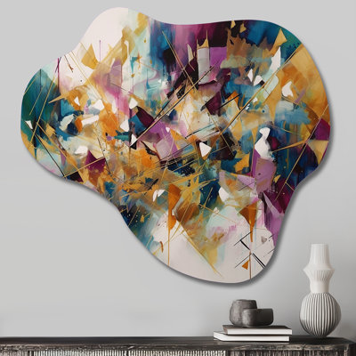 «Golden Explosion Triangles I», art mural abstrait géométrique en métal, sculpture murale en métal nuage