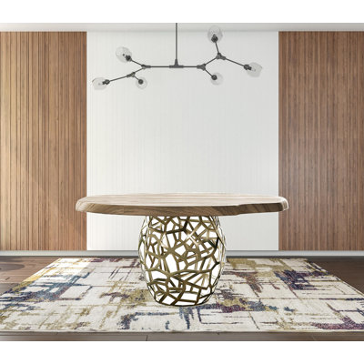Jamane Acacia Round Solid Wood Top Metal Base Dining Table