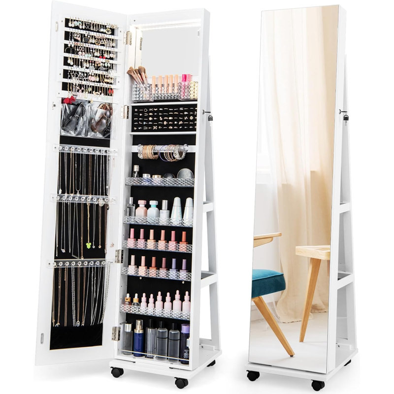 Freestanding Jewelry Armoire, White